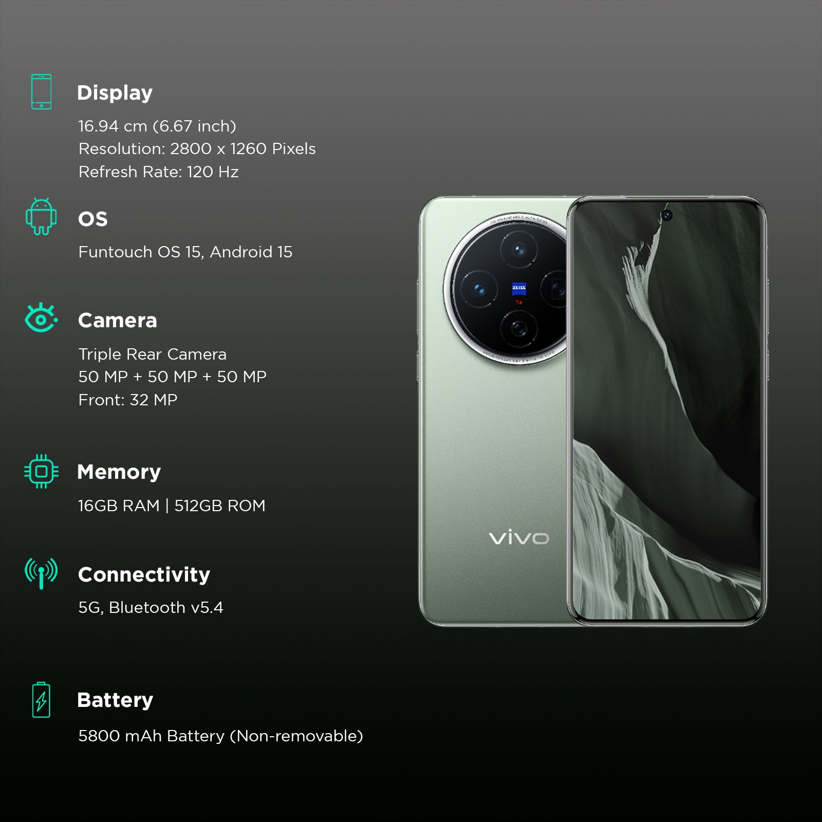 Buy vivo X200 5G (16GB RAM, 512GB, Natural Green) Online - Croma